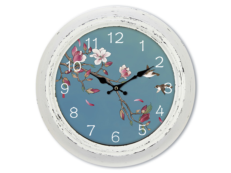 Floral Classic Wall Clock White Antique Finishv